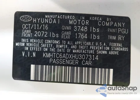 2017 Hyundai Veloster из США, поврежденный, VIN KMHTC6ADXHU307314